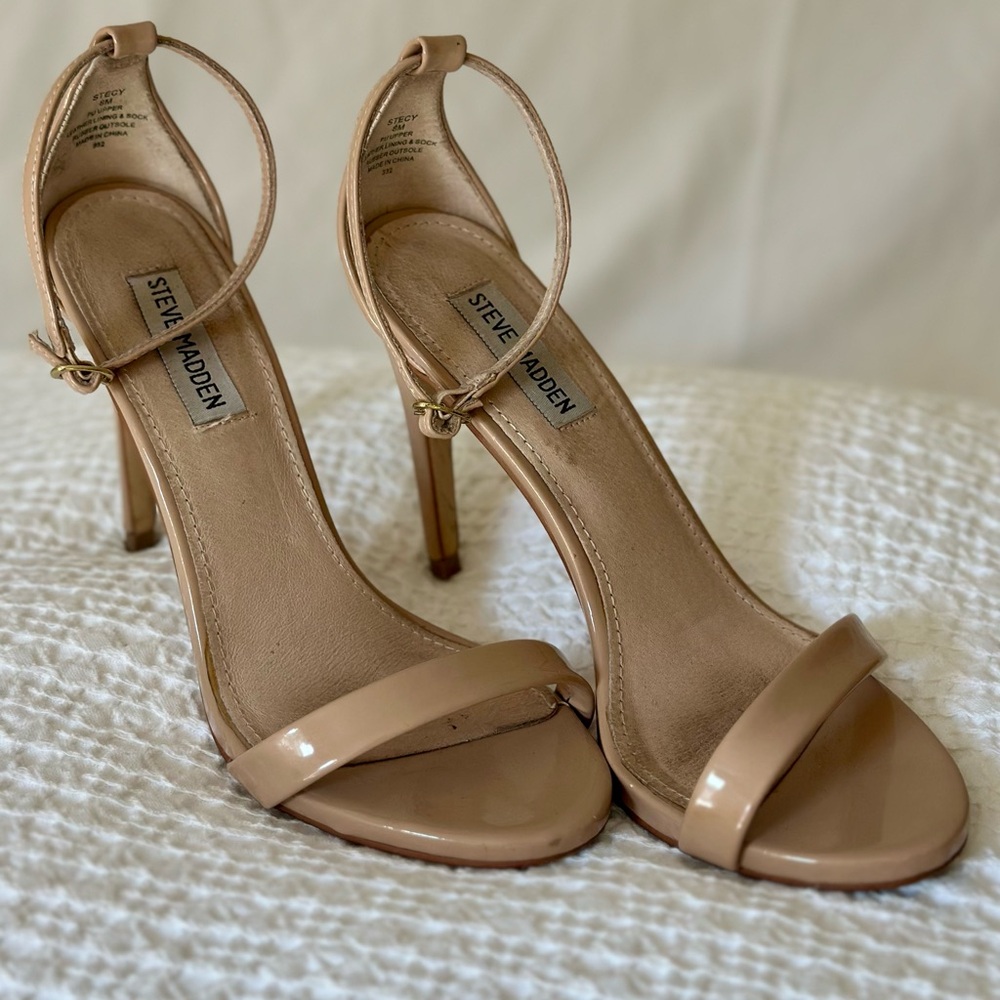 Steve Madden Stecy Blush Patent Heels | Ankle Strap Sandals | Size 8